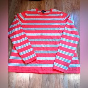 Lands’ End Women Orange Striped Sweater